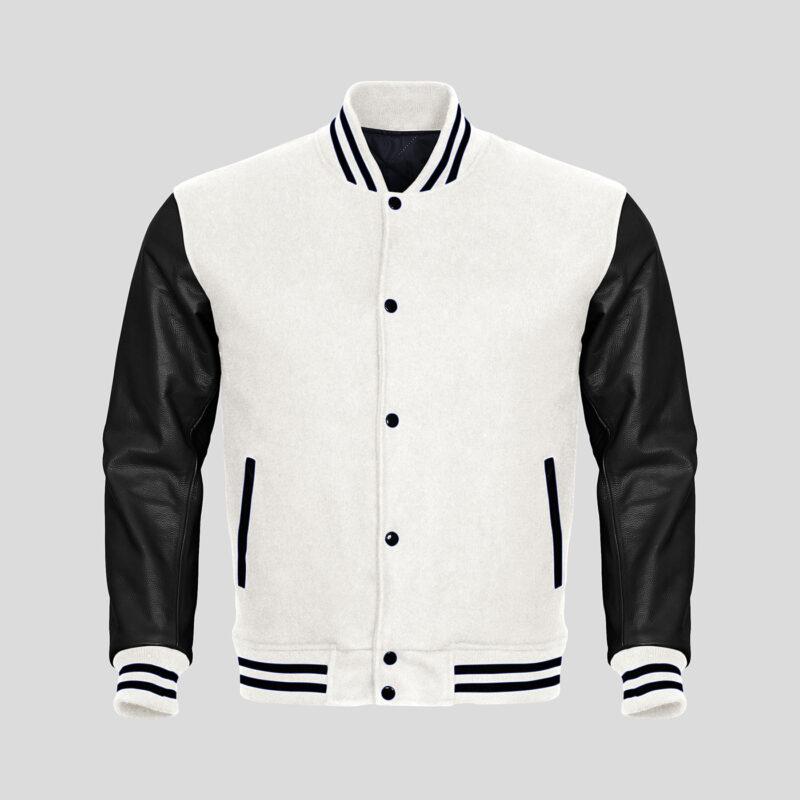 Customized Leather sleeve Varsity jackets in Black and White colour 1